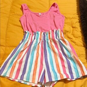 SHEIN Vibrant Pink and Striped Kids Romper